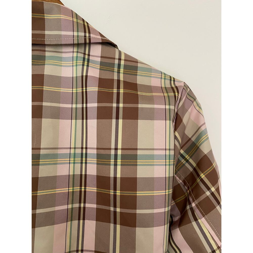 Gap Brown Pink Yellow Plaid Collared Jacket Midi Length Y2K 90s Windbreaker Rain - Picture 9 of 10